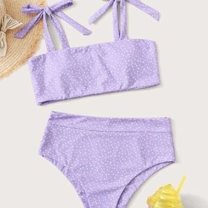 Polka Dot Tie Shoulder High Waist Bikini